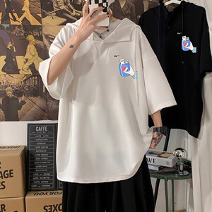 LD54262-P45NASA连帽短袖t恤男大码胖子带帽五分袖中袖海报风，男装T恤，电商A040