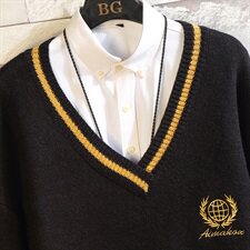 M02-P65日系男士大码秋季学院风V领针织套头毛衣外套黑色，男装针织衫/毛衣，电商B369（原A024）