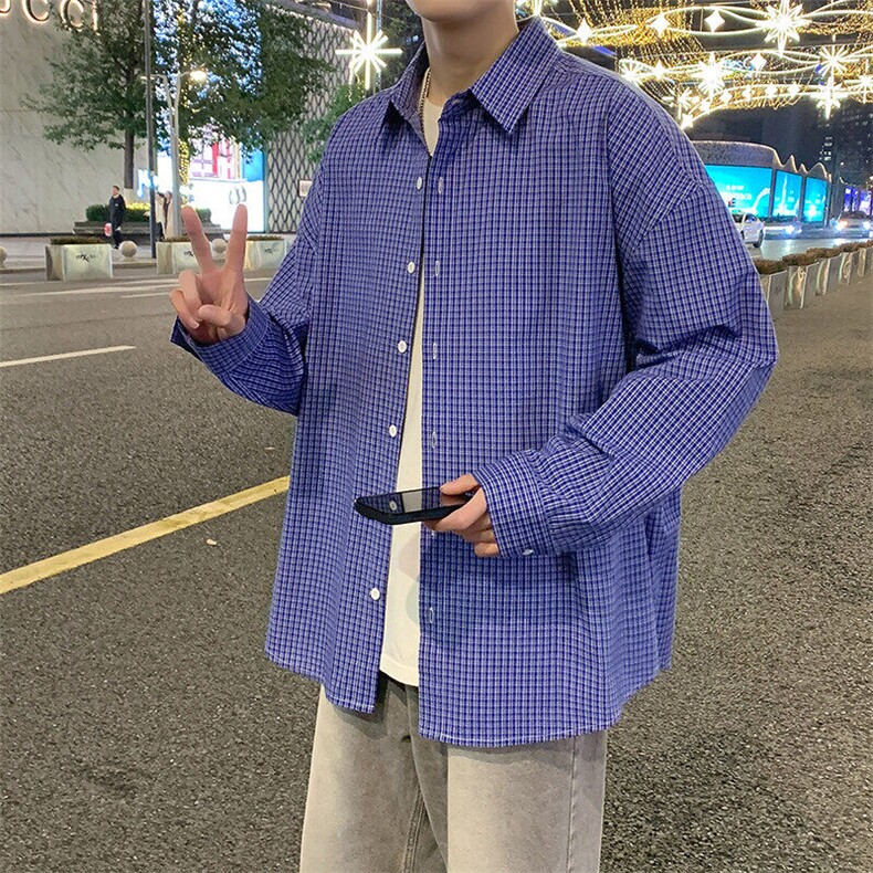 2025春夏格子衬衫学生男女情侣长袖港风外套，男装衬衫，星座1206（原A206）