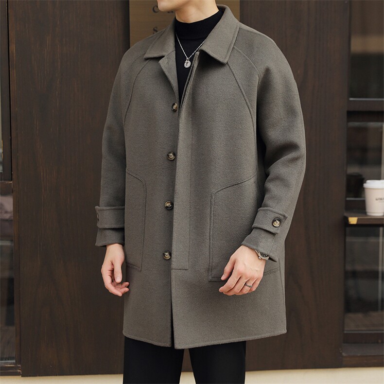 8634-P298中长款男士双面尼冬季羊毛风衣外套M-4Xl-黑色,男装风衣,电商A211
