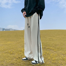 wassuphappy条纹冰丝休闲裤男夏季薄款垂感直筒阔腿裤宽松运动裤，男装休闲裤，星座512-4