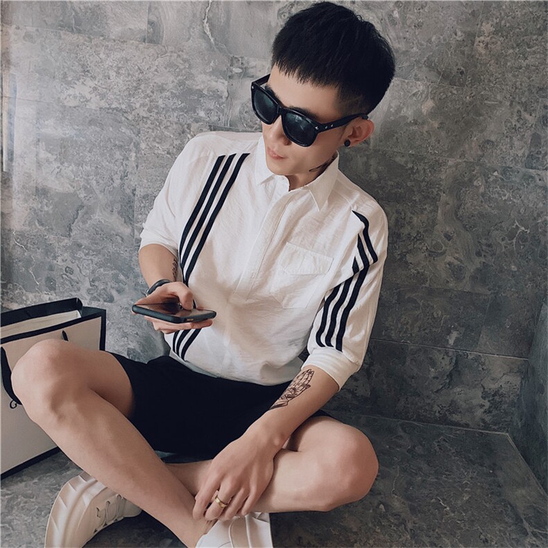 五分袖衬衫男装短袖社会小伙修身韩版帅气中袖衬衣C301B-CS23-P55,男装衬衫,电商C301B