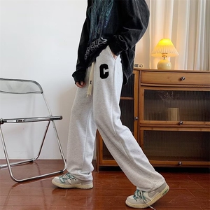 灰色卫裤男士直筒休闲美式裤子ins高街潮牌宽松运动长裤NB33-P30