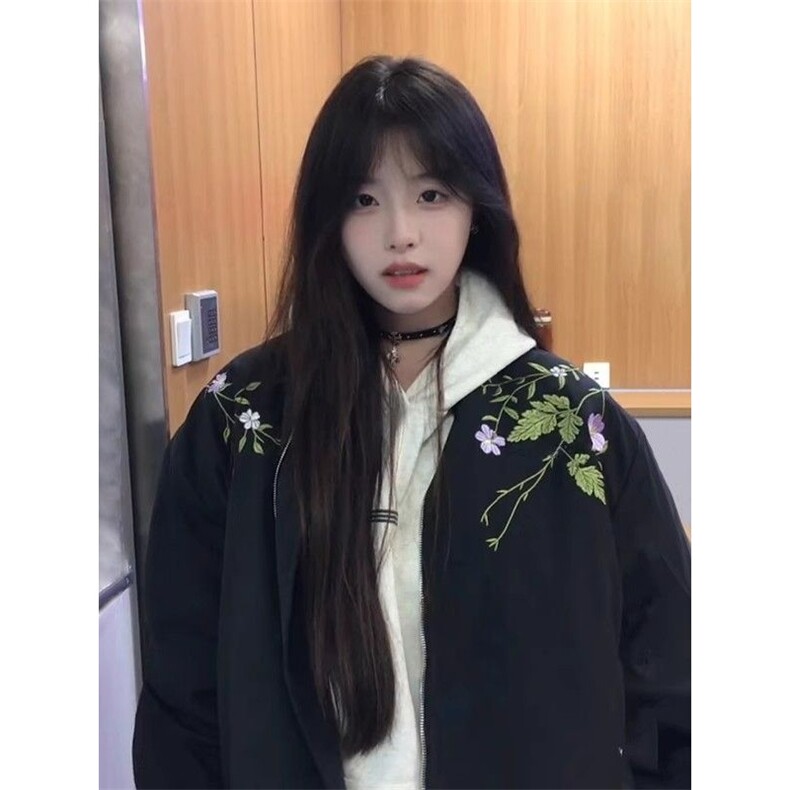 美式复古街头花卉印花夹克男女设计感百搭宽松外套潮JKA85-P67图片