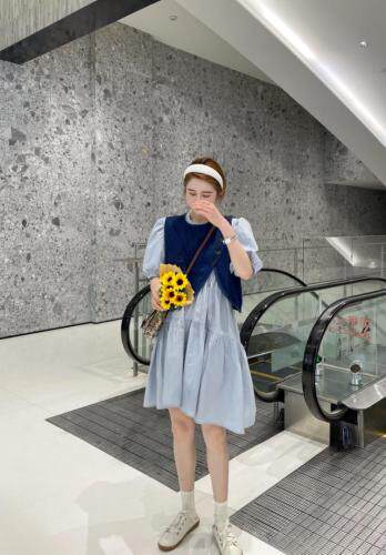 牛仔马甲两件套连衣裙，女装马夹，E·风尚