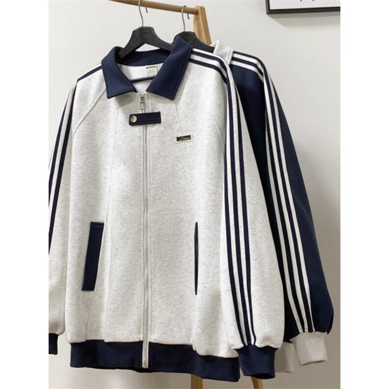 美式复古三条杠潮牌宽松拼接设计感外套夹克棒球服男士W1703p58图片