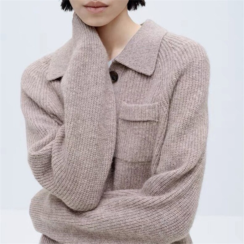 时尚百搭POLO领羊毛衫女秋冬新款修身显瘦长袖针织上衣,女装羊毛衫,泰沅羊绒
