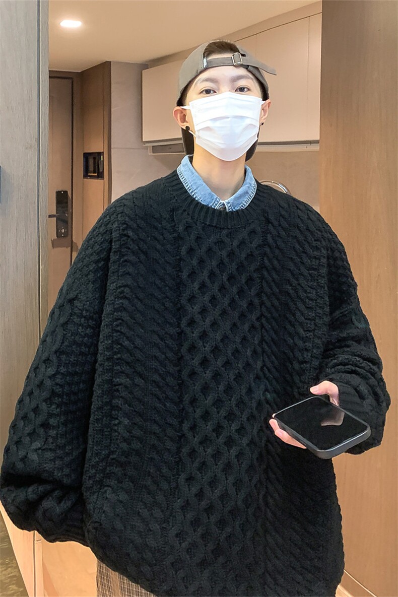 M6126/P75秋冬港风宽松毛衣外套女针织衫宽松大码潮毛线衣男,男装针织衫/毛衣,电商A141