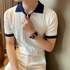 网T-2026新品针织毛衣短袖T恤凉感POLO衫T恤条纹打底衫WK42-P40，男装T恤，星座610B-1