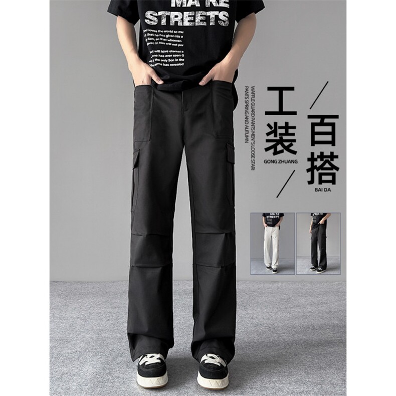 直筒工装裤日系复古多口袋休闲长裤男,男装工装外套,星座410-7