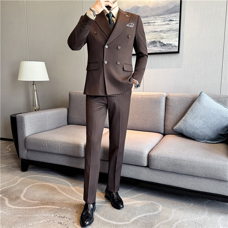 含羊毛~秋冬加厚条纹西服三件套高品质毛呢西装套装SJT8069-P325,男装西服套装,电商A213