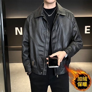 加绒皮衣外套男秋冬季2025新款机车PU皮夹克032-1-P165图片