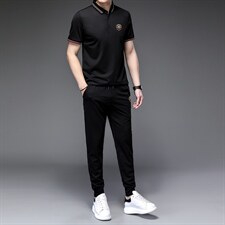 套装男短袖2023夏季款长裤上衣休闲服饰小脚束脚裤夏圆领打，男装休闲套装，电商B212（原钱塘6029）