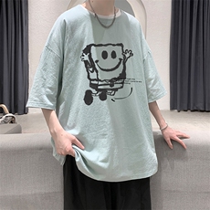 YT26245-P30亚短袖t恤男大码五分袖男宽松七分袖港风模特，男装T恤，电商A040