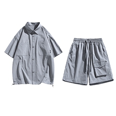 夏季套装男高品潮牌五分袖衬衫大码短裤两件套DSA157-1-C69-P85，男装衬衫，电商A157-1