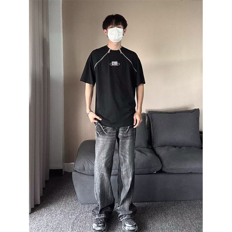 美式复古水洗做旧闪电裂纹牛仔裤男女休闲长裤,男装牛仔裤,星座410-7