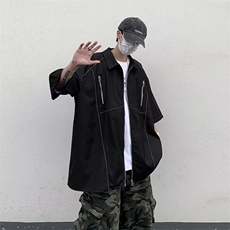 日系潮流潮气质纯色夏季新款短袖方领百搭标准衬衫CS188P35，男装衬衫，星座410-2