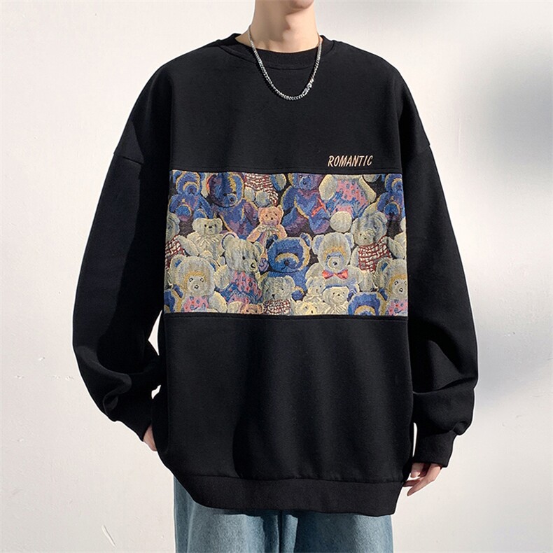 2024春季新款光影墙大码320克华棉拼接卫衣M-5XHW23677-特P35,男装卫衣,电商A022