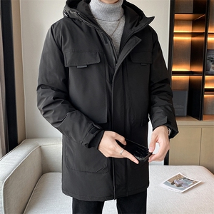 有版权 长款修身连帽时尚户外工装纯色团体团建情侣学生羽绒服图片