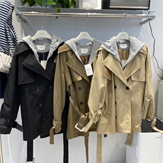 【现货】韩版带帽假两件短款风衣外套，女装风衣，cosette(4F)