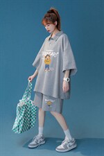 中性风2023夏季新款Polo领卡通图案运动休闲套装TZ732p75控98，男装休闲套装，A247A