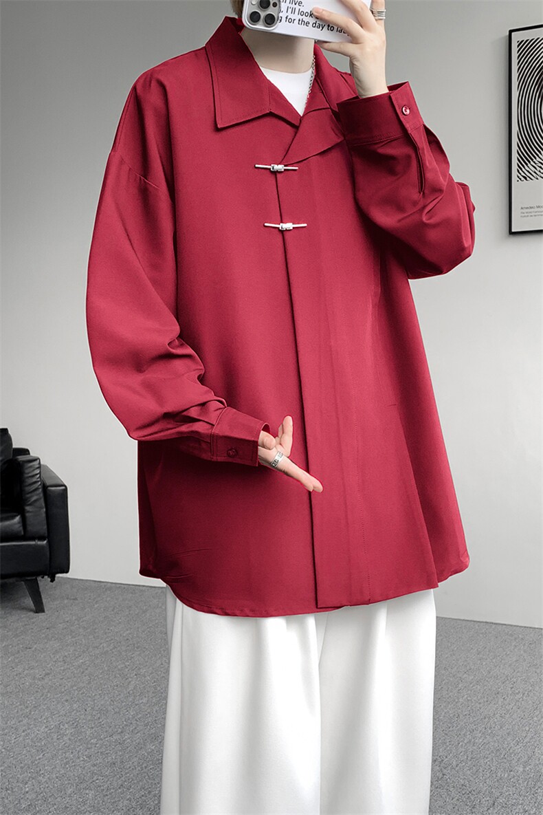 8XL-M风新中式黑色翻领长袖衬衫男秋季休闲衬衣痞帅CS537P58,男装衬衫,电商D206-1