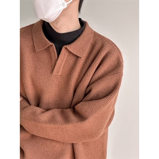 秋冬季韩风复古翻领毛衣男士厚v领慵懒风长袖休闲宽松针织打底衫，男装T恤，星座1013-1