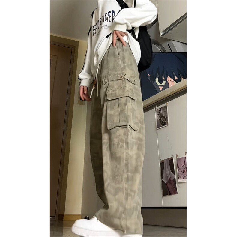 迷彩工装牛仔裤男美式抽绳宽松休闲长裤高街痞帅阔腿裤G350p65,男装牛仔裤,电商D256