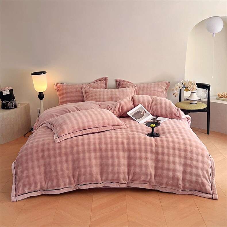 新款A类泡泡绒牛奶绒夹棉床盖四件套，床品套件，一起卖家纺