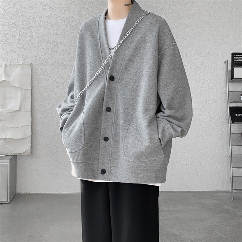 8XL-M春季开衫V领卫衣男港风日系慵懒风痞帅长袖上衣服外套KS001,女装短外套,电商B312