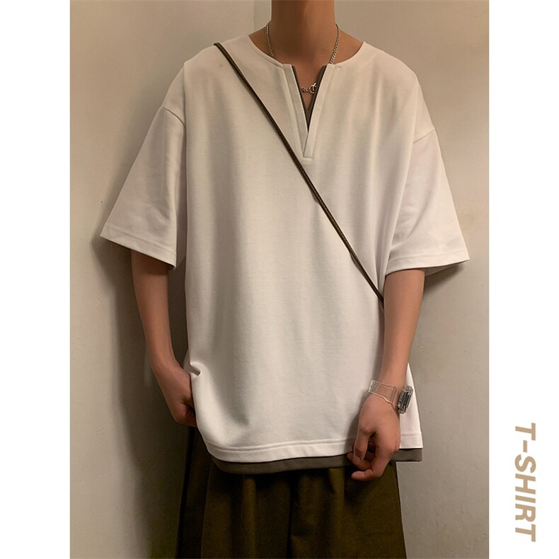 男士短袖港风暖光体恤夏季休闲百搭纯色V领T恤男上衣TC3134-P30,男装T恤,星座717