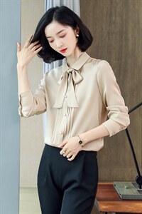 重磅真丝衬衫女长袖2023年秋季新款设计感小众飘带高端真丝上衣图片