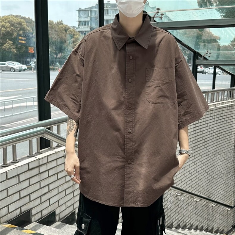 夏季衬衫潮流男工装五分袖潮牌百搭简约宽松休闲衬衣CS070-P35,男装衬衫,星座308B-2