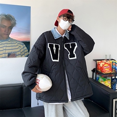 冬季新款设计感拼接棒球服情侣潮流ins衬衫领袄外套W6252-P75，男装棉衣，星座512-3