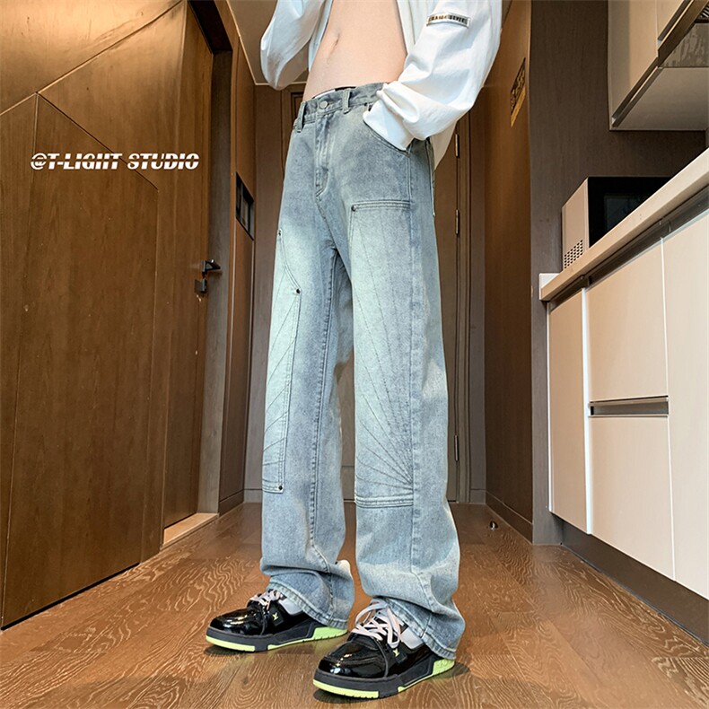 B221美式ins高街暗黑小众铆钉伐木裤牛仔裤LK23145-P65控88,男装牛仔裤,电商B221