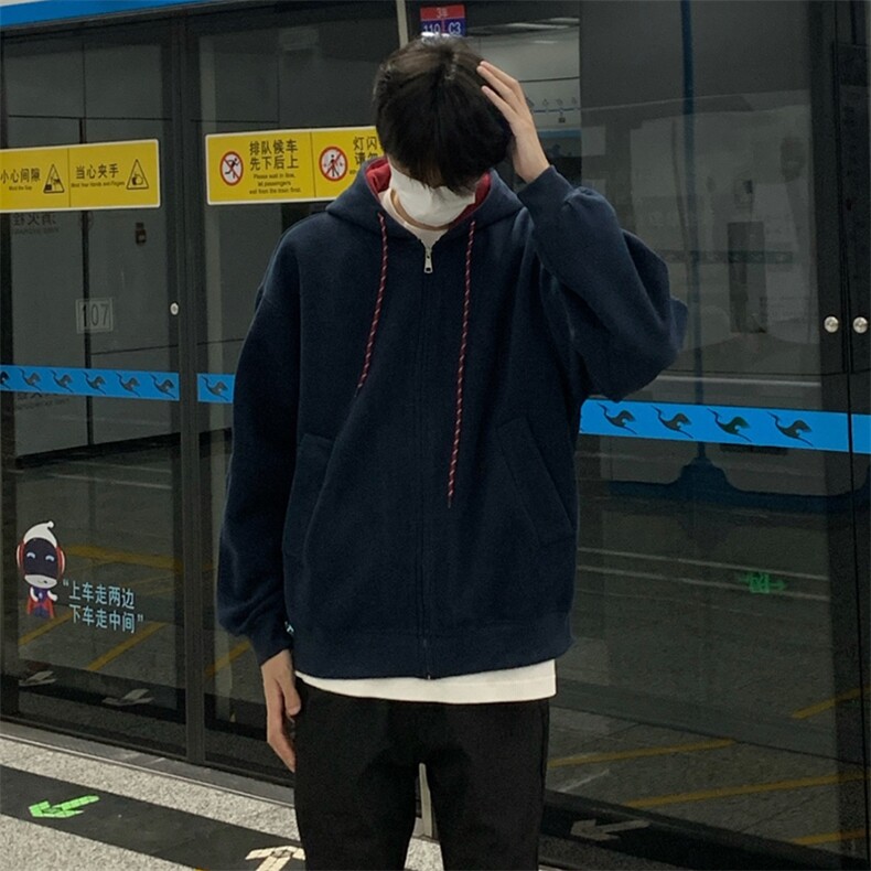 抖音得物二开美式高街重磅结构双层撞色连帽卫衣开衫外套W116,女装短外套,电商A486-1