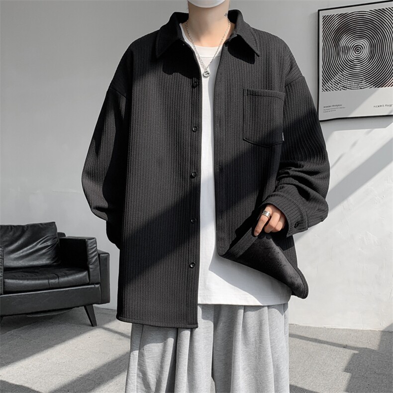 M-8XL秋冬款加绒衬衫加肥加大码纯色复古外套翻领上衣CS9003/P58,男装衬衫,电商B238