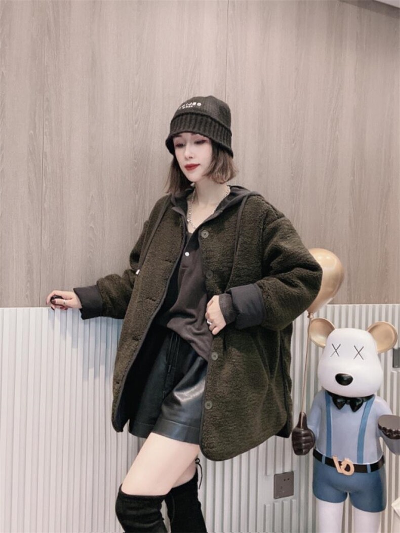 二面穿衣羊羔毛外套ＭL，女装棉衣/棉服，可纳奇