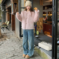 新品粉色牛角扣皮毛一体外套5802-P195-K288，女装皮草，2C159