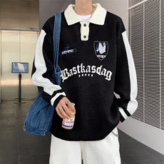 潮刺绣提花polo衫毛衣美式复古街头ins潮牌情侣针织衫M937-P43，男装针织衫/毛衣，星座512-2