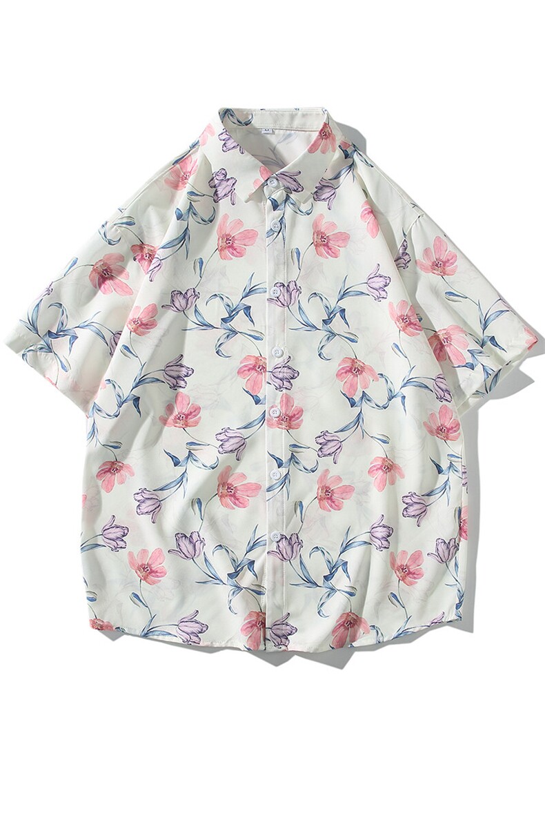 精品花衬衫大码男短袖夏季痞帅休闲上衣服外套翻领衬衣A012/P35,男装衬衫,电商A012
