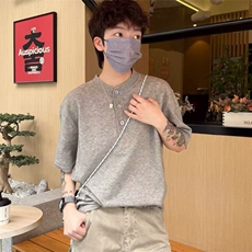 2025时尚亨利领简约基础短袖上衣男女宽松百搭休闲高级感半袖t恤，男装T恤，星座506A