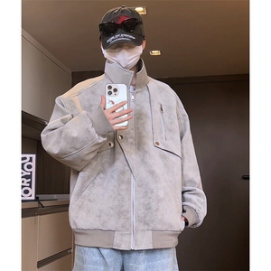 现货网图慎用浅灰皮夹克做旧复古外套JK311P70