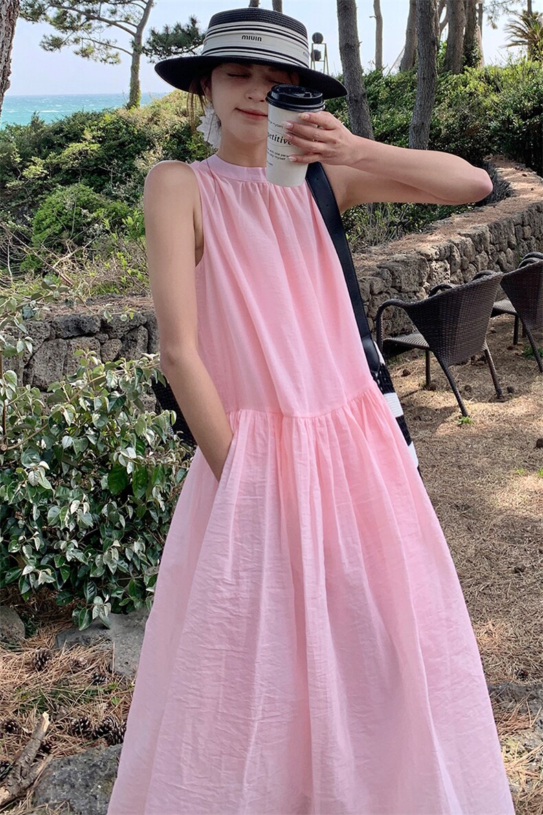 今年流行粉色无袖连衣裙女2025夏季新款高级感超仙气质绝美长裙潮,女装连衣裙,浙宝305