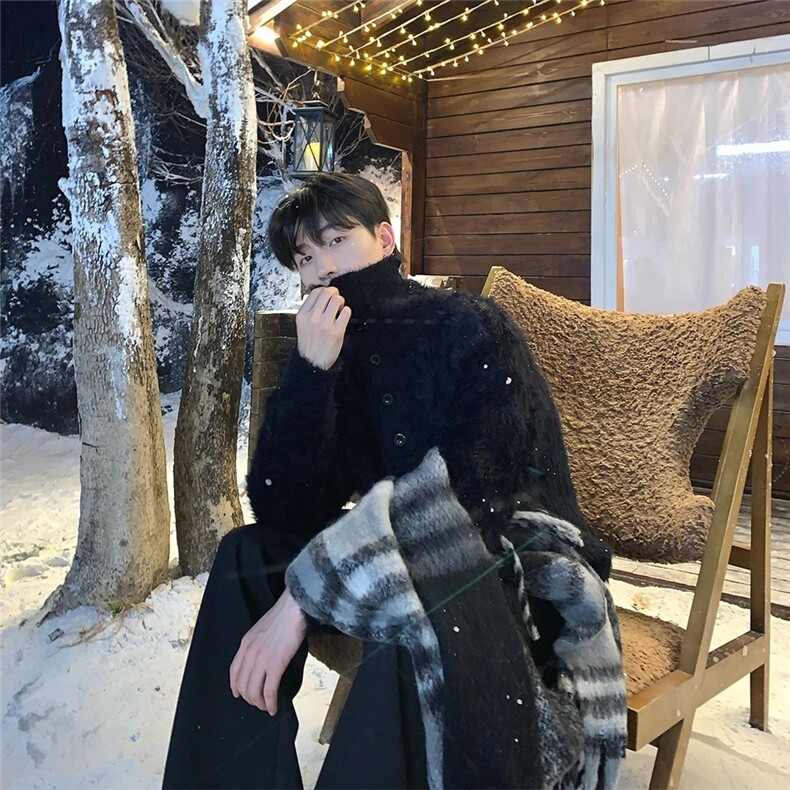 高级感毛绒高领针织衫情侣款秋冬新款韩系慵懒风宽松套头长袖毛衣,男装针织衫/毛衣,星座302B-2