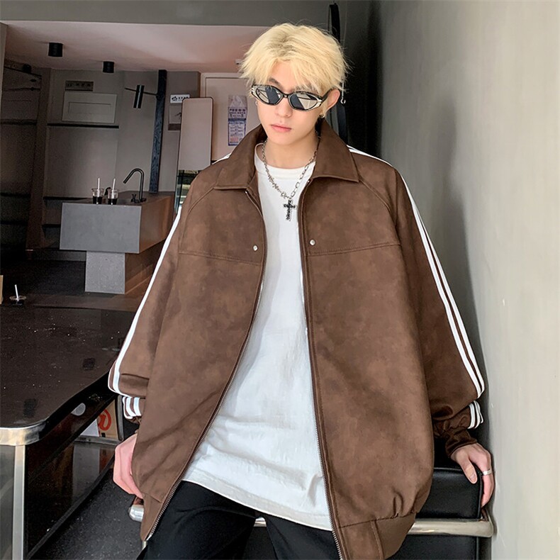 JK8818-P68美式复古cleanfit高级感PU皮条纹夹克外套,男装夹克,星座1503