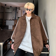 JK8818-P68美式复古cleanfit高级感PU皮条纹夹克外套，男装夹克，星座1503