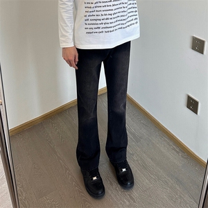 cleanfit裤子高街潮牌水洗微喇叭牛仔裤修身直筒痞帅长裤图片