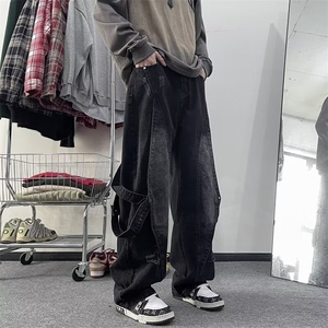 2024春季新款复古做旧阔腿工装裤高街潮牌牛仔裤男现货 K7765-P50图片