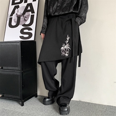 山本暗黑系假二件百搭设计款刺绣裙裤绑带个性宽松直筒裤男女情侣，男装休闲裤，星座909